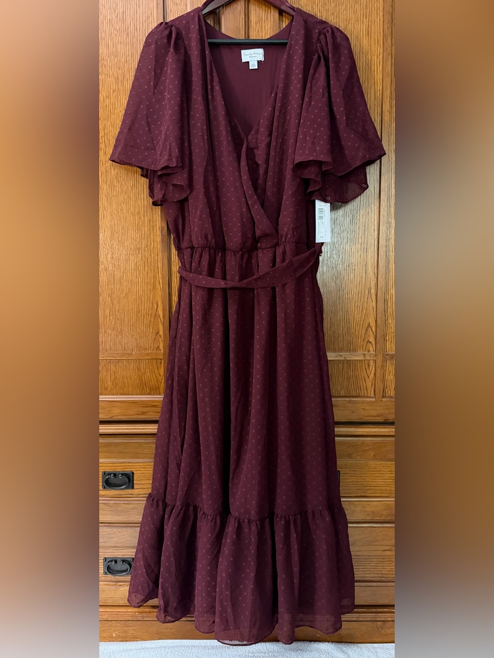 NWT Premier Amour Swiss Clip Dot Midi Fit & Flair Faux Wrap Dress Wedding Guest
